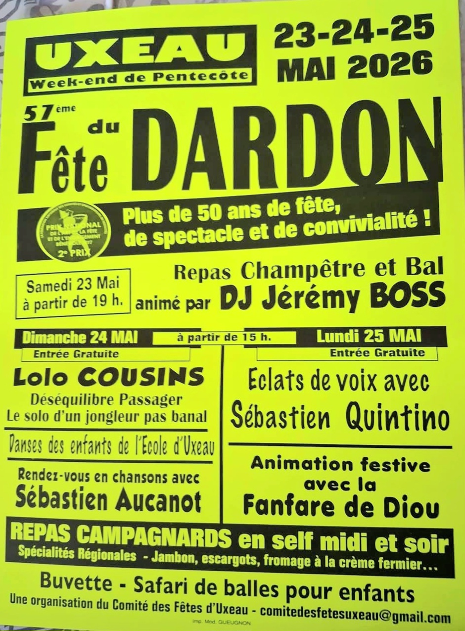 affiche Fête du Dardon sur fond jaune