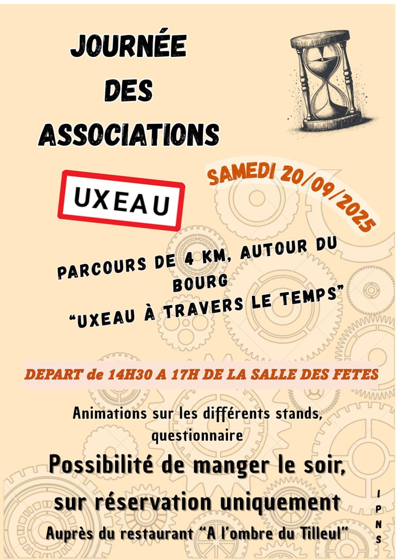 Affiche journée des associations fond beige rosé, informations sur le déroulé de l'après-midi